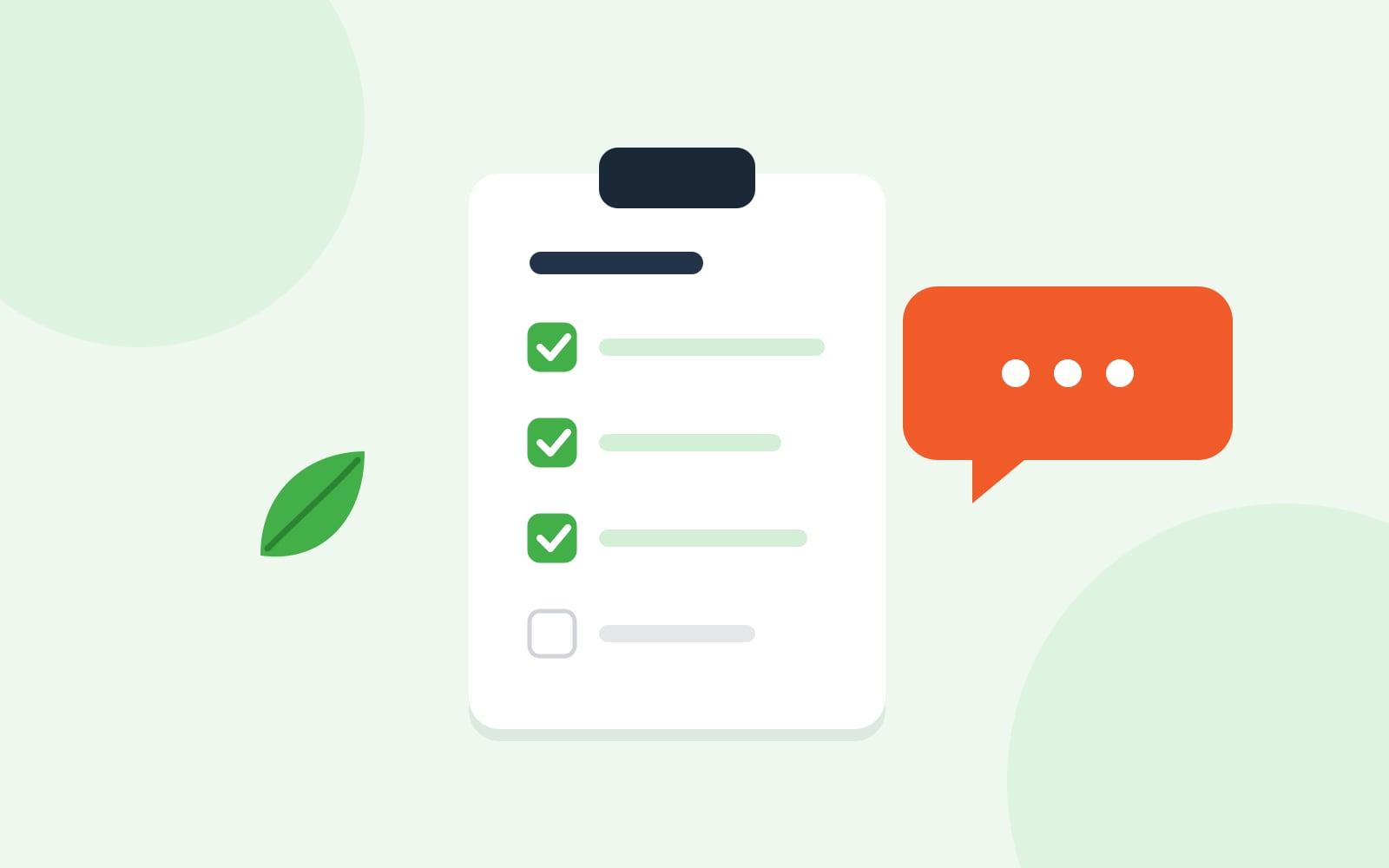 Illustration of a checklist with three items ticked and a speech bubble